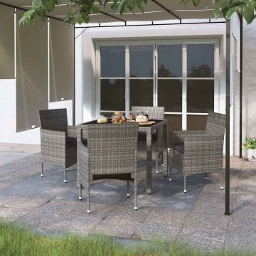 Set Pranzo da Giardino 5 pz Polyrattan e Vetro Temperato Grigio