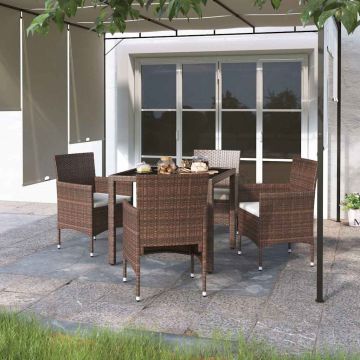 Set Pranzo da Giardino 5pz Polyrattan e Vetro Temperato Marrone