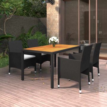 Set da Pranzo per Giardino 5 pz in Polyrattan Nero