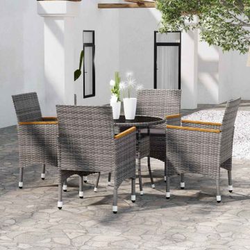 Set da Pranzo per Giardino 5 pz in Polyrattan Grigio