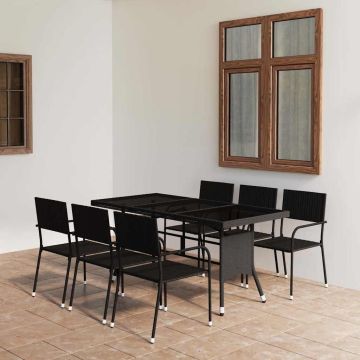 Set da Pranzo da Giardino 7 pz in Polyrattan Nero