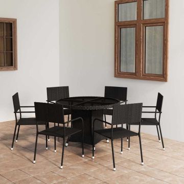 Set da Pranzo da Giardino 7 pz in Polyrattan Nero