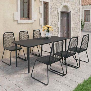 Set da Pranzo da Giardino 7 pz in Rattan PVC Nero