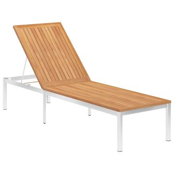 Sdraio con Cuscino in Legno Massello di Teak e Acciaio Inox