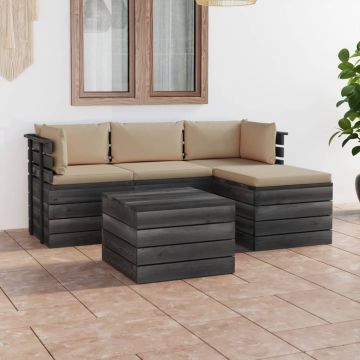Set Divani da Giardino su Pallet 5 pz con Cuscini Massello Pino
