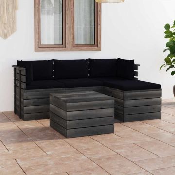Set Divani da Giardino su Pallet 5 pz con Cuscini Massello Pino