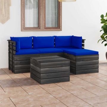 Set Divani da Giardino su Pallet 5 pz con Cuscini Massello Pino