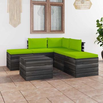 Set Divani da Giardino su Pallet 6 pz con Cuscini Massello Pino
