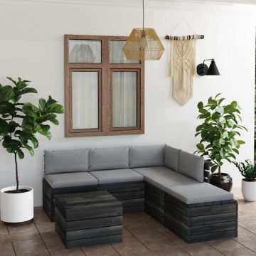 Set Divani da Giardino su Pallet 6 pz con Cuscini Massello Pino
