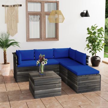 Set Divani da Giardino su Pallet 6 pz con Cuscini Massello Pino