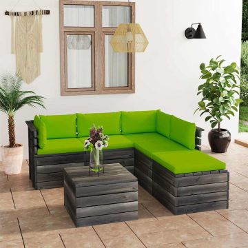 Set Divani da Giardino su Pallet 6 pz con Cuscini Massello Pino