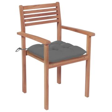 Sedie Giardino 4 pz con Cuscini Grigi in Massello di Teak