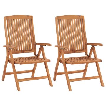Sedie pieghevoli, 2 pezzi, con cuscini verdi, in legno massello di teak.