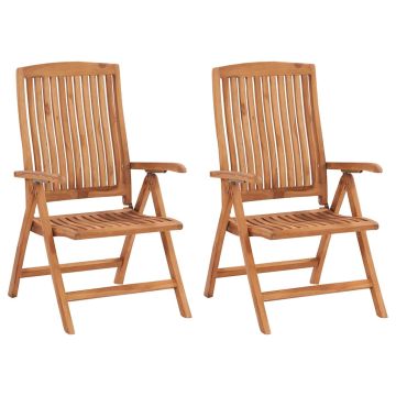 Sedie pieghevoli, 2 pezzi, con cuscini a quadri rossi, in legno massello di teak.