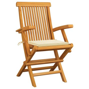 Sedie Pieghevoli con Cuscini Crema 6 pz Legno Massello di Teak