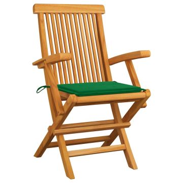 Sedie Pieghevoli con Cuscini Verdi 6 pz Legno Massello di Teak