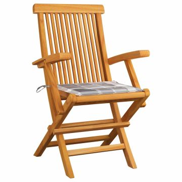 Sedie Pieghevoli Cuscini Motivo Quadri Grigio 6pz Massello Teak