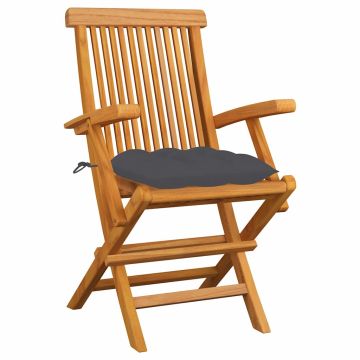 Sedie Pieghevoli con Cuscini Antracite 6pz Legno Massello Teak