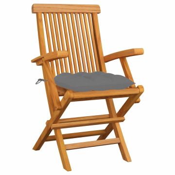 Sedie Pieghevoli con Cuscini Grigi 6 pz Legno Massello di Teak