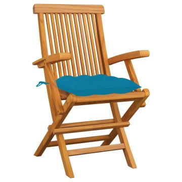 Sedie Pieghevoli con Cuscini Azzurri 6 pz Legno Massello Teak