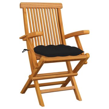 Sedie Pieghevoli con Cuscini Neri 6 pz Legno Massello di Teak