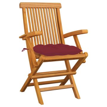 Sedie Pieghevoli con Cuscini Rosso Vino 6pz Legno Massello Teak
