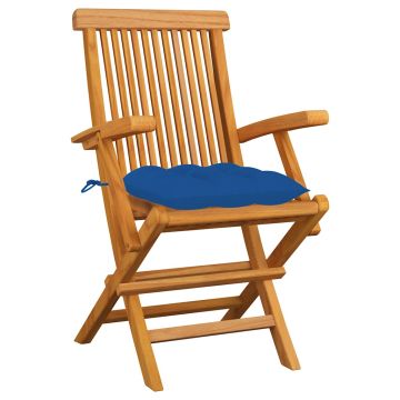Sedie Pieghevoli con Cuscini Blu 6 pz Legno Massello di Teak