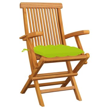 Sedie pieghevoli con cuscini verde brillante, 6 pezzi, in legno massello di teak.