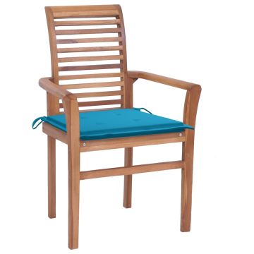 Sedie da Pranzo 4 pz con Cuscini Blu in Massello di Teak