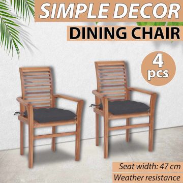 Sedie da Pranzo 4 pz con Cuscini Antracite in Massello di Teak