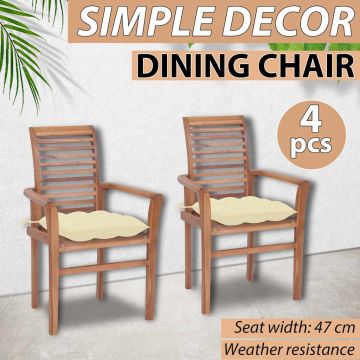 Sedie da Pranzo 4 pz con Cuscini Bianco Crema Massello di Teak