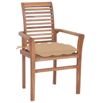 Sedie da Pranzo 4 pz con Cuscini Beige in Massello di Teak
