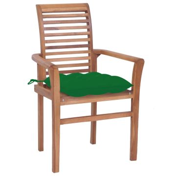 Sedie da Pranzo 4 pz con Cuscini Verdi in Massello di Teak