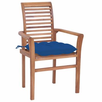 Sedie da Pranzo 4 pz con Cuscini Blu in Massello di Teak