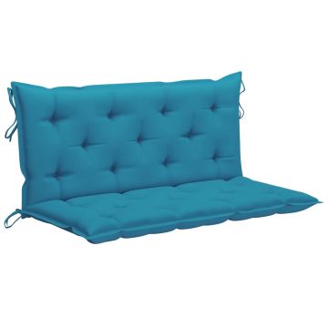 Panca a Dondolo con Cuscino Azzurro 120 cm in Massello di Teak