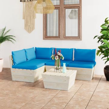 Set Divani da Giardino su Pallet 5 pz con Cuscini Legno Abete