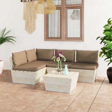 Set Divani da Giardino su Pallet 5 pz con Cuscini Legno Abete