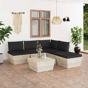 Set Divani da Giardino su Pallet 6 pz con Cuscini Legno Abete