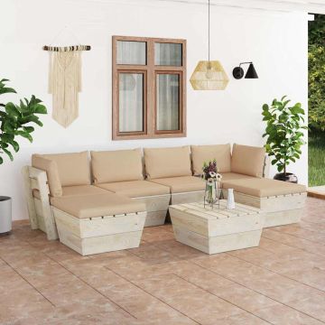 Set Divani da Giardino su Pallet 7 pz con Cuscini Legno Abete