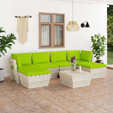 Set Divani da Giardino su Pallet 7 pz con Cuscini Legno Abete