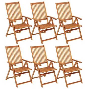 Sedie pieghevoli con cuscini, set da 6 pezzi, in legno massello di acacia.