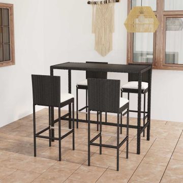 Set Bar da Giardino 5 pz con Cuscini in Polyrattan Nero