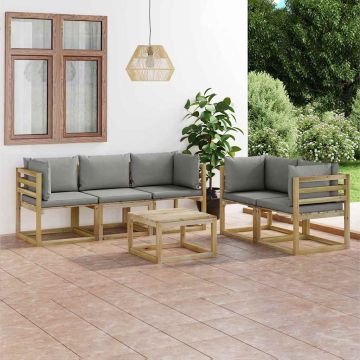Set Salotto da Giardino 6 pz con Cuscini Grigi