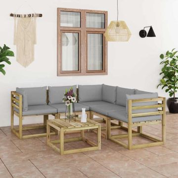Set Divani da Giardino 6 pz con Cuscini Grigi