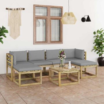 Set Salotto Giardino con Cuscini 7 pz in Pino Impregnato