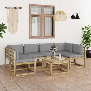 Set Salotto Giardino con Cuscini 7 pz in Pino Impregnato