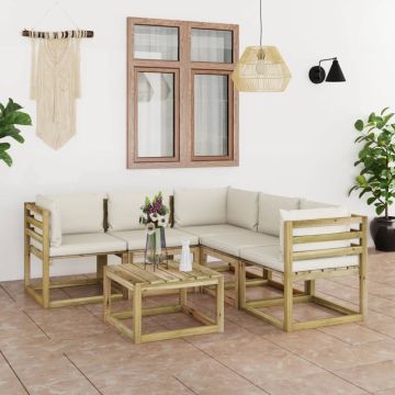 Set Divani da Giardino 6 pz con Cuscini Crema