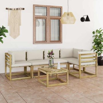 Set Divani da Giardino 6pz con Cuscini Legno di Pino Impregnato