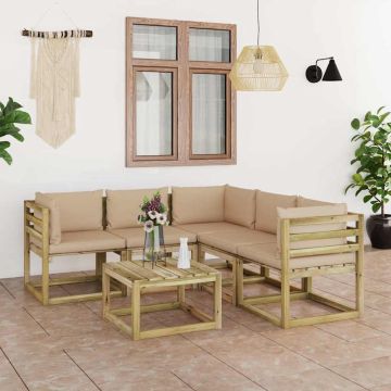 Set Divani da Giardino 6 pz con Cuscini Beige
