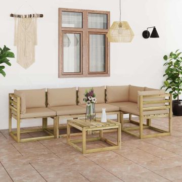 Set Divani da Giardino 6pz con Cuscini Legno di Pino Impregnato